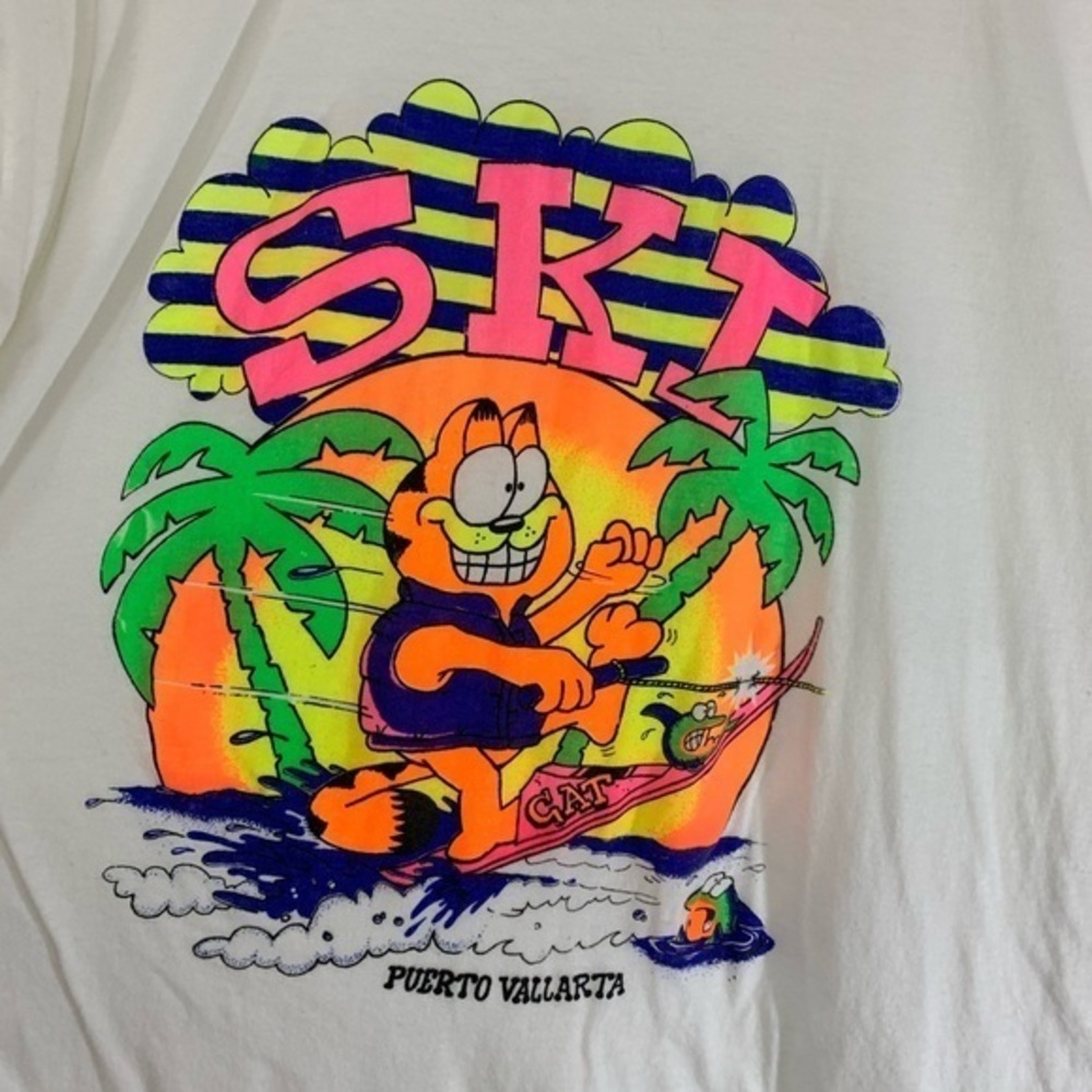 Vintage cat on ski puerto Vallarta t shirt Xl